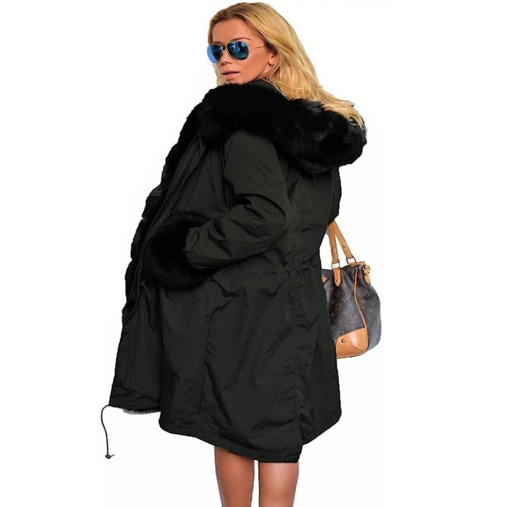 Roiii Winter Long Warm Thick Parka Faux Fur Hooded Size L C11 - Picture 2 of 6